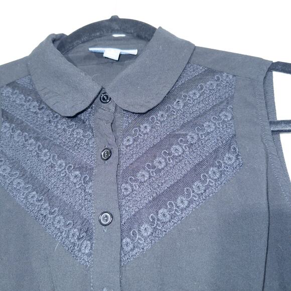 ModCloth Black Lace Front Collared Tank Top Size Small - Picture 4 of 6